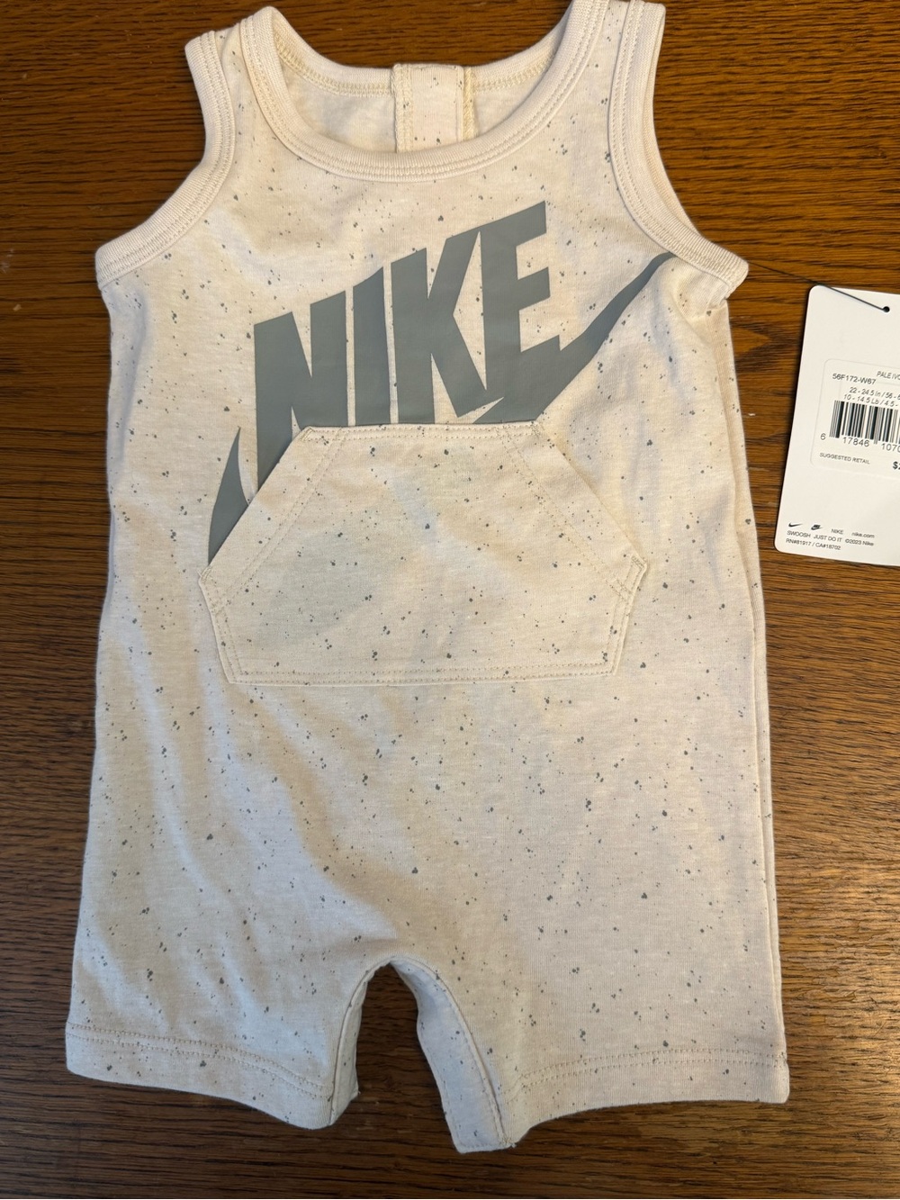 Nike Cream Speckled Tank Romper with Gray Logo